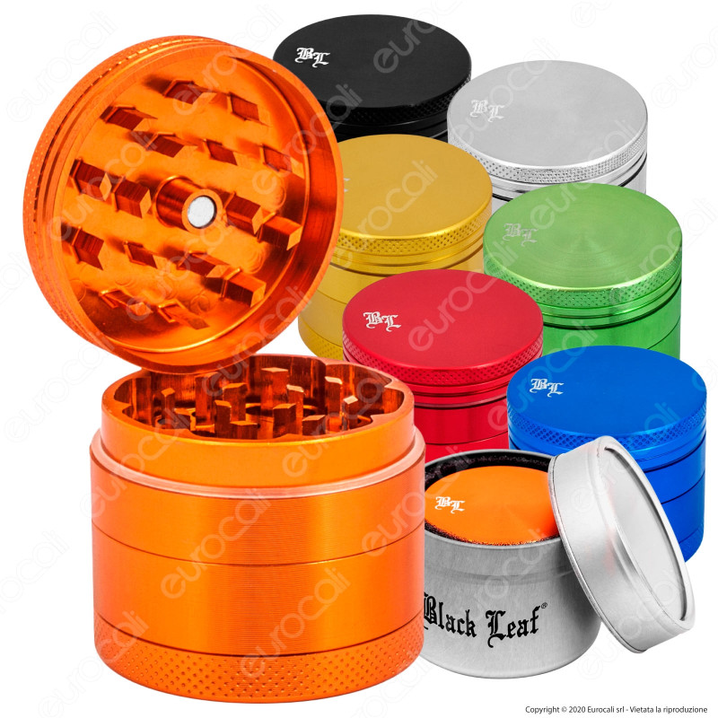Grinder Tritatabacco Black Leaf 4 Parti in Metallo Colorato