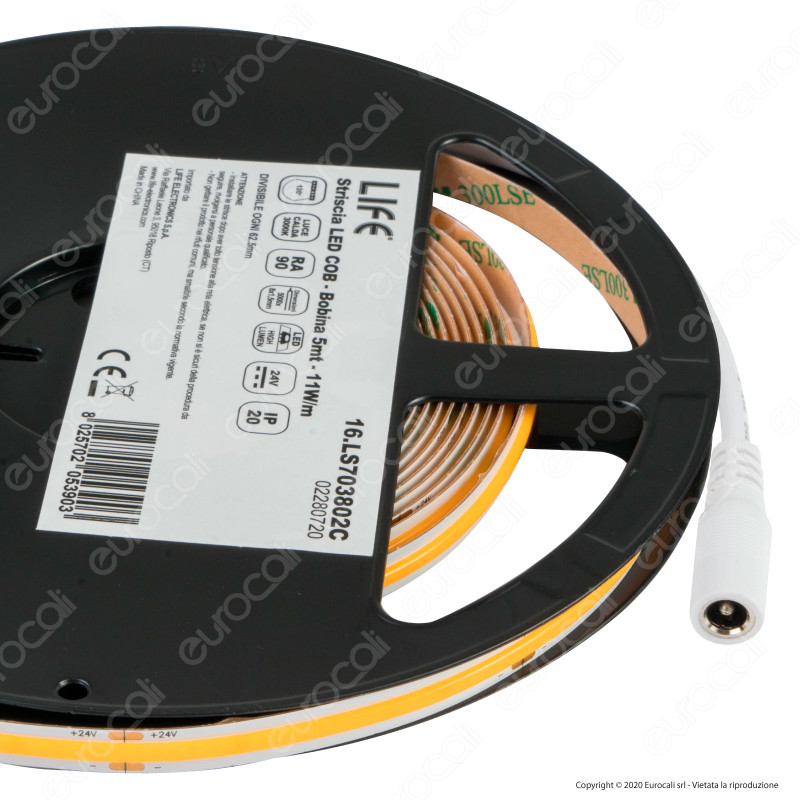Life Striscia LED COB Monocolore 11W/m 24V - Bobina da 5 metri - mod.