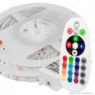 V-Tac VT-5050-300 Kit con Striscia LED 5050 4,8W 12V Multicolore RGB 10mt Controller e Alimentatore