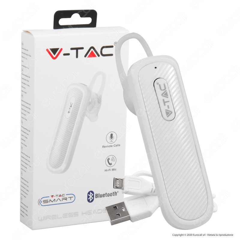 V-Tac VT-6700 Auricolare Bluetooth Headset Colore Bianco - SKU 7701