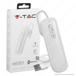 V-Tac VT-6700 Auricolare Bluetooth Headset Colore Bianco - SKU 7701