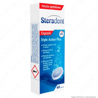Steradent Express Triple Action per la Pulizia della Dentiera - Confezione da 60 Compresse