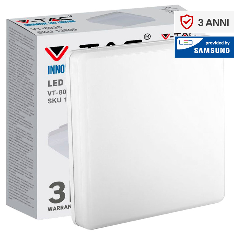 V-Tac VT-8033 SQ Plafoniera LED Quadrata 15W - SKU 13909 / 55679 / 13919