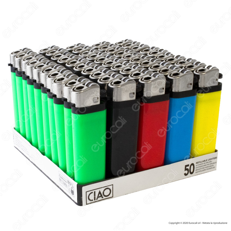 Ciao Accendino Colorato Tinta Unita Economico - Box da 50 Accendini