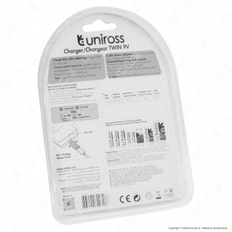 Uniross Caricabatterie Tascabile Twin-9V per 2 Batterie Ricaricabili