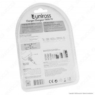 Uniross Caricabatterie Tascabile Twin-9V per 2 Batterie Ricaricabili