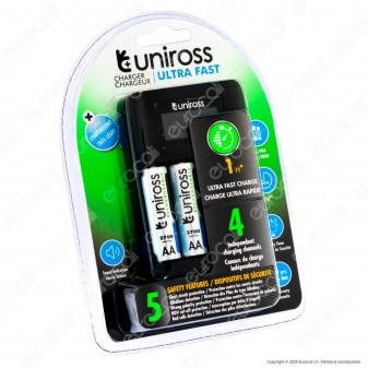 Uniross Caricabatterie Ultra Fast Rapido per AA / HR6 - AAA / HR03