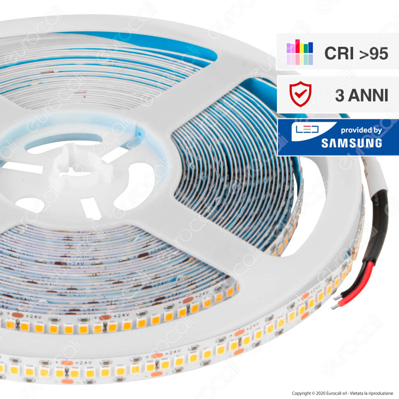 V-Tac VT-2835 Striscia LED Monocolore 240 LED/metro 24V CRI≥95 Chip Samsung - Bobina da 10 metri -