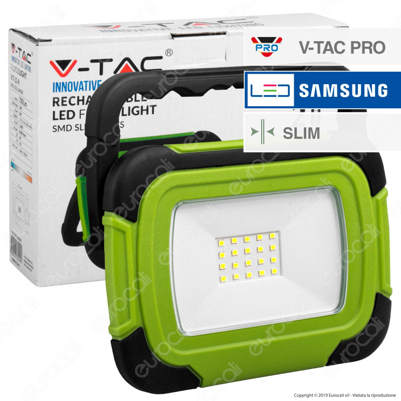 V-Tac PRO VT-10-R Faro LED SMD 10W IP44 Ricaricabile a Batteria con