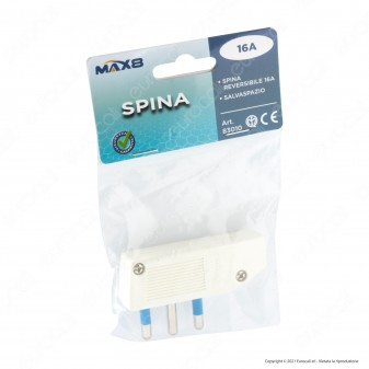 Max8 Spina Singola 16A Salvaspazio Reversibile con Uscita Cavo a 90°