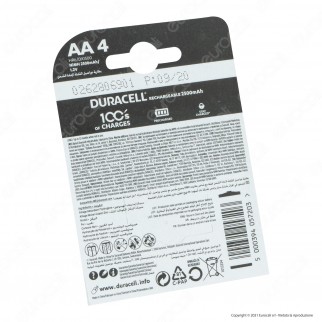 Duracell Rechargeable 2500mAh Pile Ricaricabili Stilo AA - Blister 4