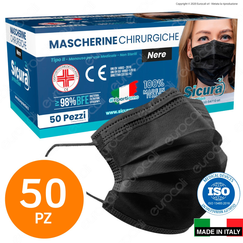 Sicura Protection 50 Mascherine Chirurgiche Monouso Filtranti Tipo II