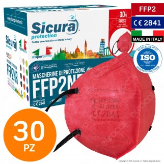 Sicura Protection 30 Mascherine Protettive Colore Rosso Elastici Neri