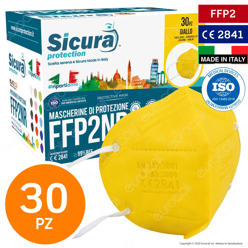 Sicura Protection 30 Mascherine Protettive Colore Giallo Monouso con
