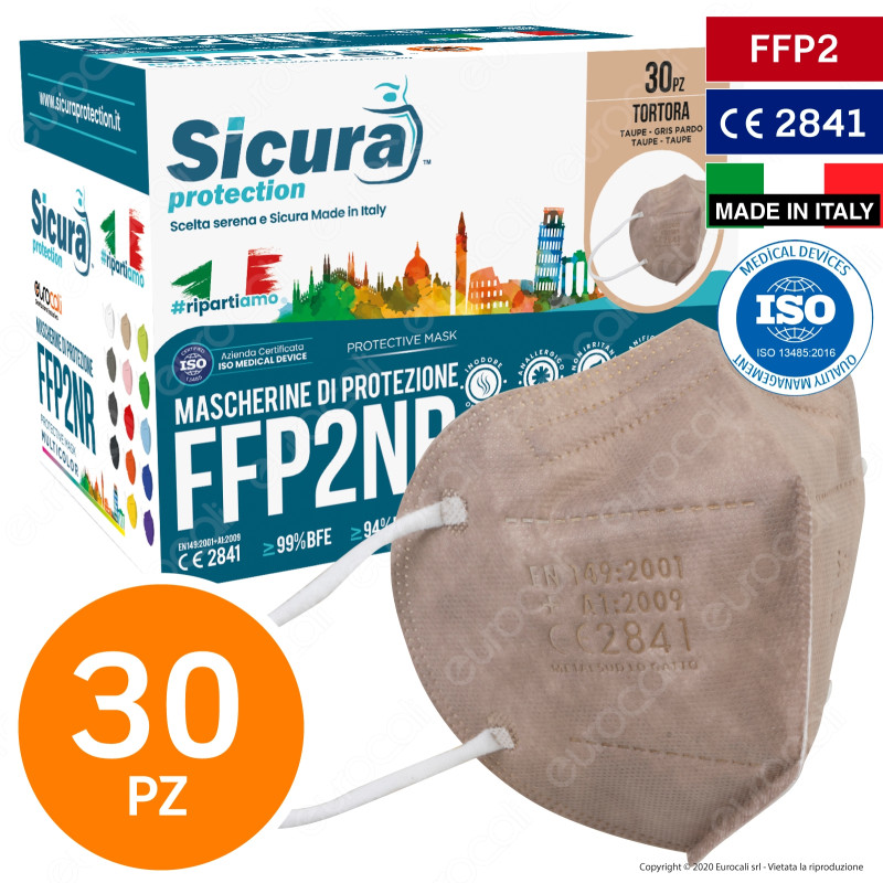 Sicura Protection 30 Mascherine Protettive Colore Tortora Monouso con