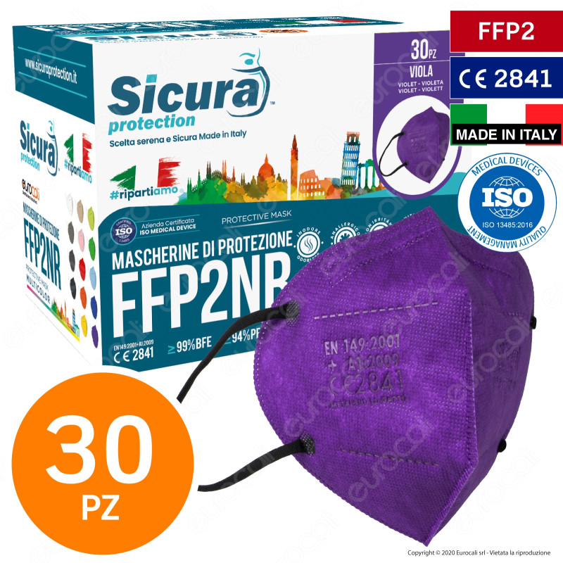 Sicura Protection 30 Mascherine Protettive Colore Viola Monouso con