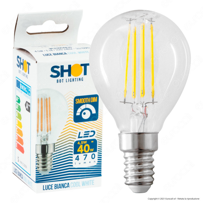Bot Lighting Shot Lampadina LED E14 4,5W MiniGlobo P45 Filamento Dimmerabile - mod. WLD3004X2D /