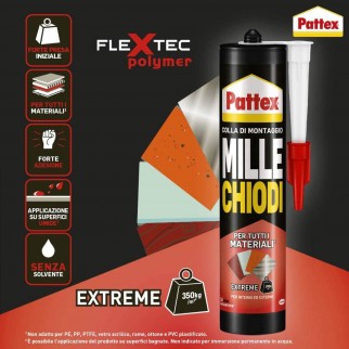 Pattex Mille Chiodi Extreme Adesivo Ultraresistente per Tutti i Materiali - Flacone da 460g