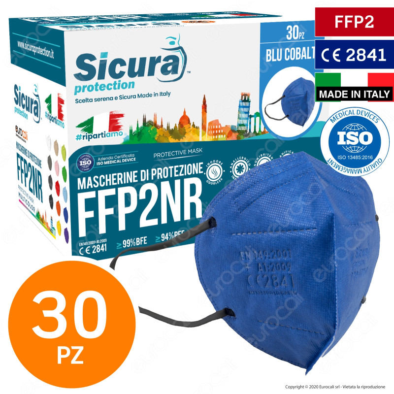 Sicura Protection 30 Mascherine Protettive Colore Blu Cobalto