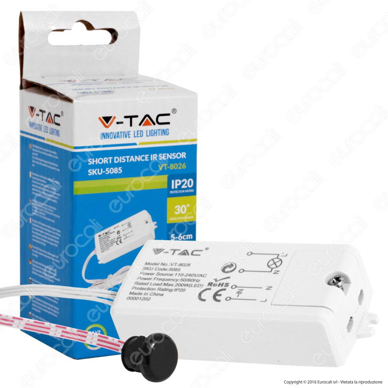V-Tac VT-8026 Sensore di Movimento Apertura Porta a Infrarossi Corto