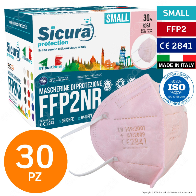 Sicura Protection 30 Mascherine Small Colore Rosa Elastici Bianchi