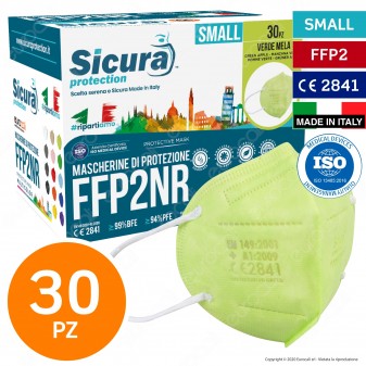 Sicura Protection 30 Mascherine Small Colore Verde Mela Elastici