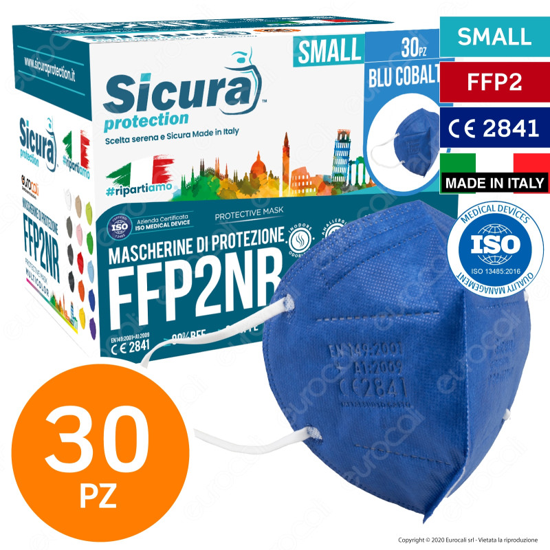 Sicura Protection 30 Mascherine Small Colore Blu Cobalto Elastici