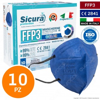Sicura Protection 10 Mascherine Protettive Colore Blu Cobalto