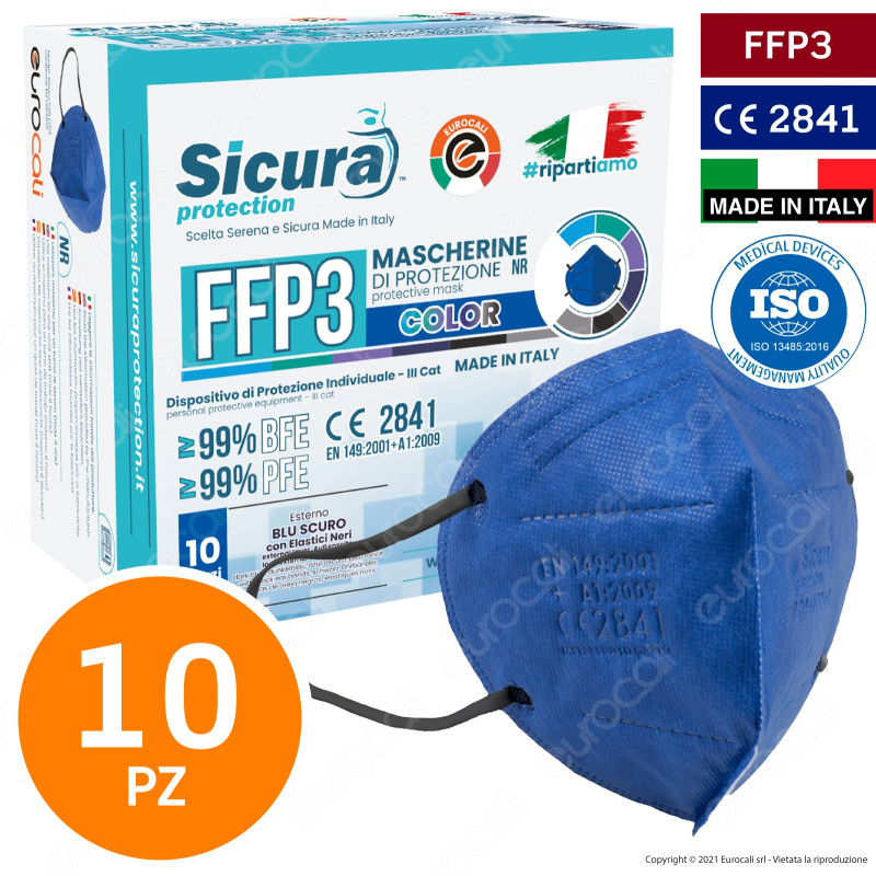 Sicura Protection 10 Mascherine Protettive Colore Blu Cobalto