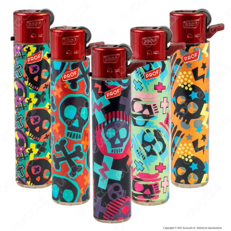 Accendini a Pietrina Maxi Prof Fantasia Red Skulls - Serie da 5