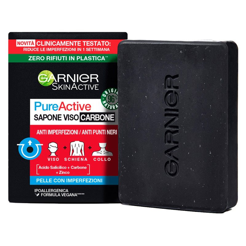 Garnier SkinActive Pure Active Sapone Viso Carbone - Saponetta da 100g