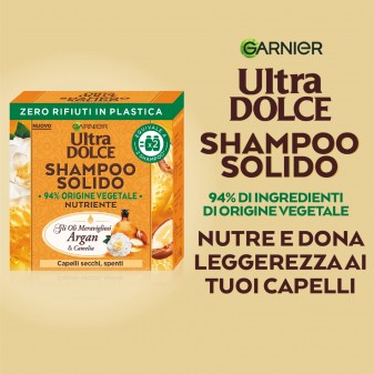 Garnier Ultra Dolce Shampoo Solido Argan e Camelia - Saponetta da 60g
