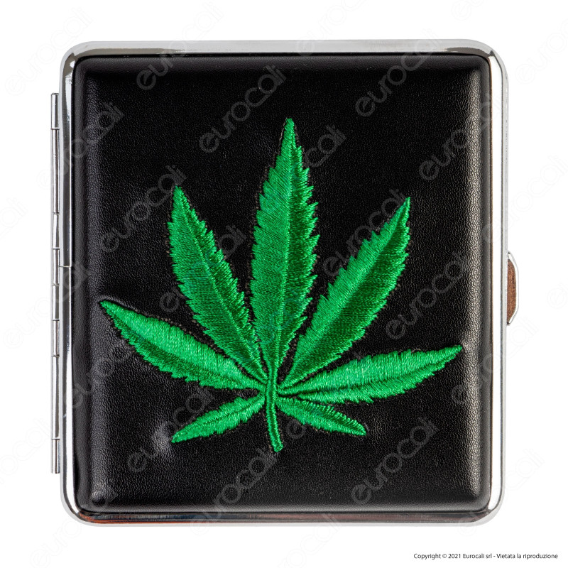 Champ Astuccio Portasigarette in Metallo e Similpelle Foglia di Canapa