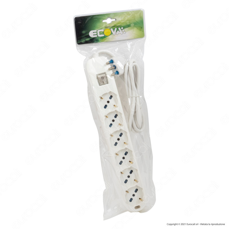 Ecova Multipresa 6 Posti Schuko + 10/16A 2P+T con Interruttore