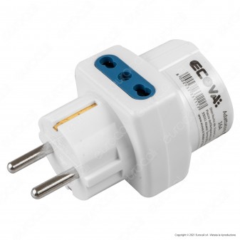 Ecova Adattatore Triplo con 1 Presa Schuko 10/16 A 2P+T e 2 Prese