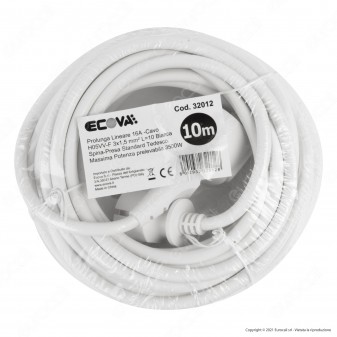 Ecova Cavo Prolunga con Spina e Presa Schuko 16A 2P+T 10 Metri - Mod.