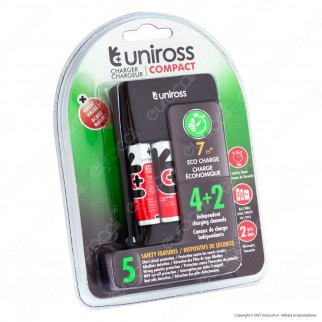 Uniross Caricabatterie Compact 4+2 per Batterie Ricaricabili AA - AAA