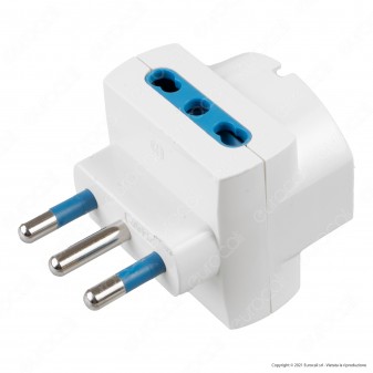 Ecova Adattatore Triplo con 1 Presa Schuko + 10/16 A 2P+T e 2 Prese