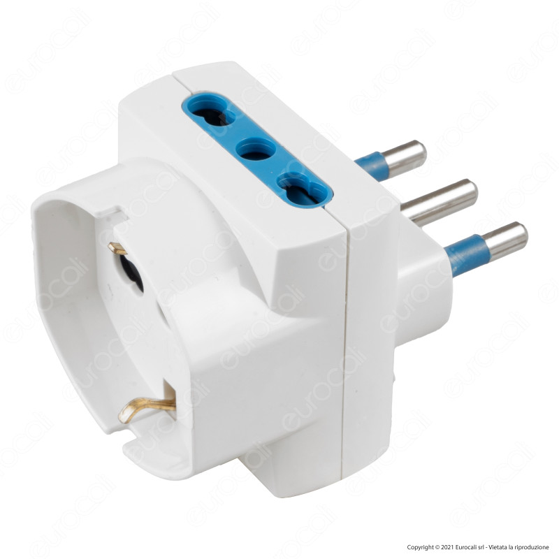 Ecova Adattatore Triplo con 1 Presa Schuko + 10/16 A 2P+T e 2 Prese