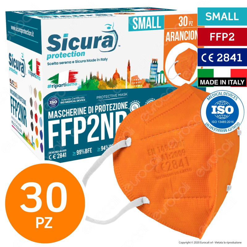 Sicura Protection 30 Mascherine Small Colore Arancione Elastici