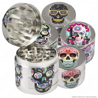 Grinder Champ High Tritatabacco Mini in Metallo 4 Parti Silver Skull