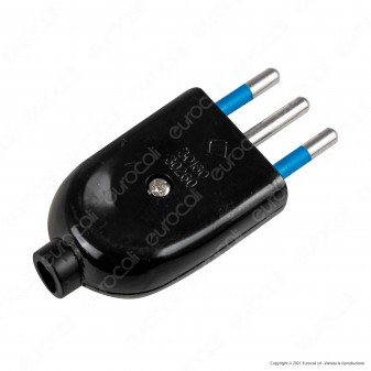 Ecova Spina Singola 10A 2P+T con Uscita Cavo Dritta Colore Nero -