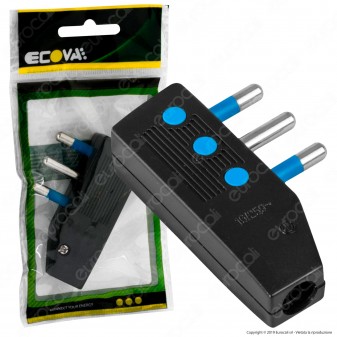 Ecova Spina Singola 16A Salvaspazio Reversibile con Uscita Cavo a 90° Colore Nero - Mod. 33030