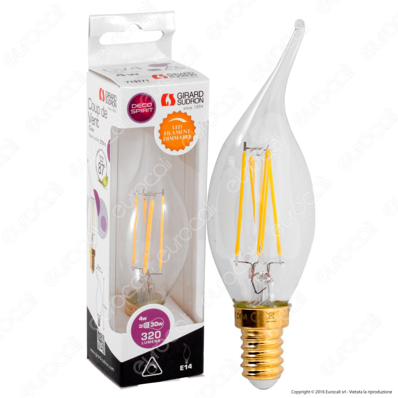 Girard Sudron Lampadina LED E14 4W Candela Fiamma Filamento