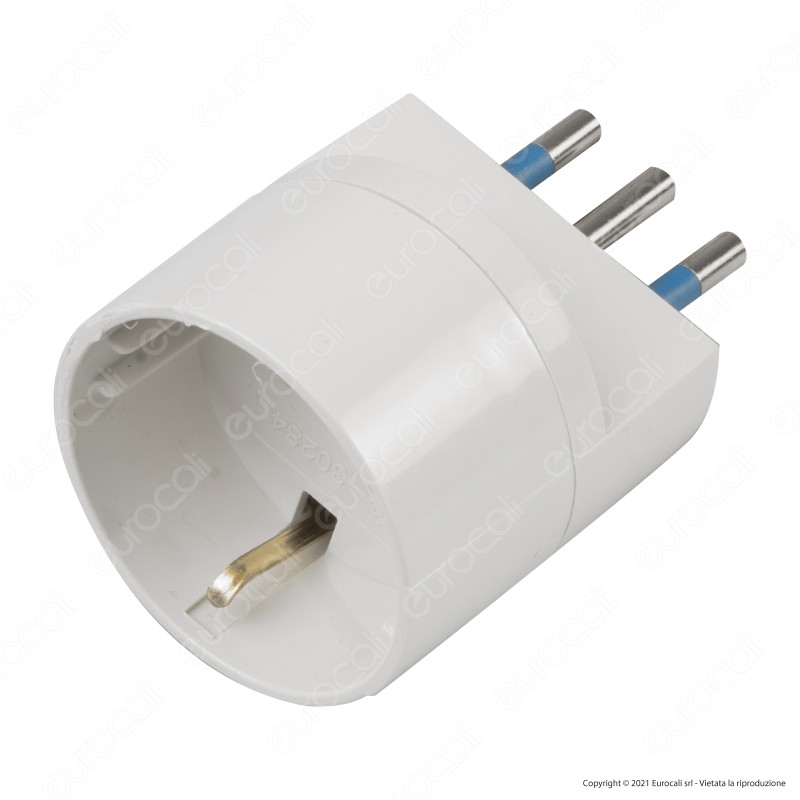 Ecova Adattatore Singolo Spina 10A 2P+T con Presa Schuko + 10A 2P+T