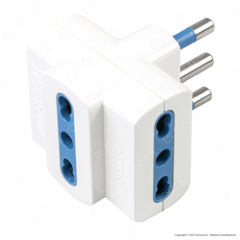 Ecova Adattatore Triplo con Spina 16A 2P+T e 3 Prese 10/16A 2P+T