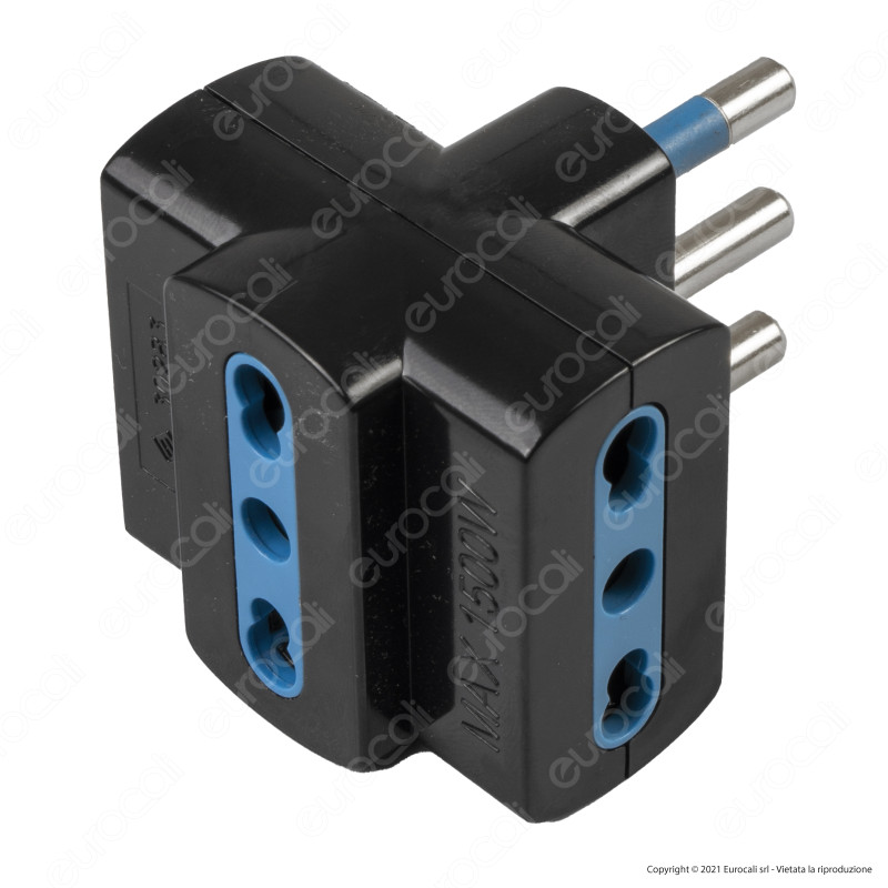 Ecova Adattatore Triplo con Spina 16A 2P+T e 3 Prese 10/16A 2P+T