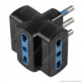 Ecova Adattatore Triplo con Spina 16A 2P+T e 3 Prese 10/16A 2P+T