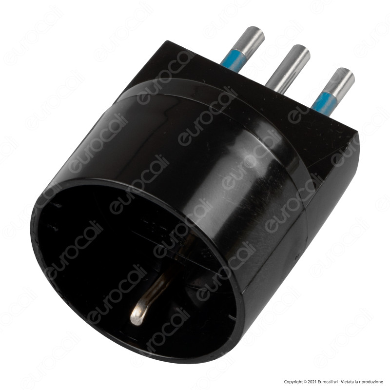 Ecova Adattatore Singolo Spina 10A 2P+T con Presa Schuko + 10A 2P+T