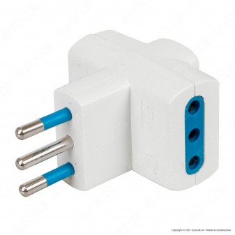 Ecova Adattatore Triplo con 1 Presa Centrale 10A 2P+T e 2 Laterali